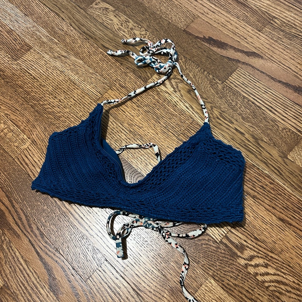 Xhilaration Navy Blue Crochet Bikini Top